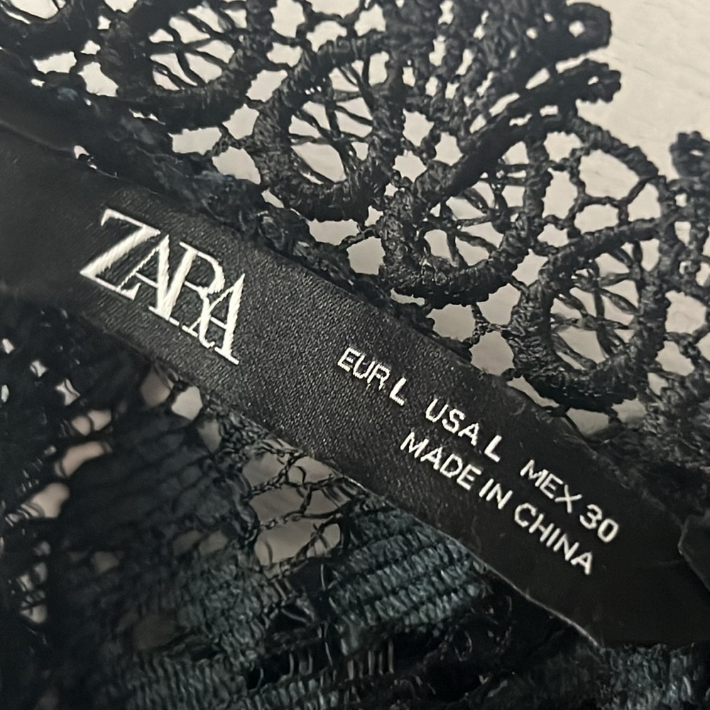 Zara lace dress midi bodycon navy blue sleeveless fitted black label  Sz. L - Picture 13 of 15